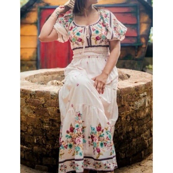 ANTHROPOLOGIE the somerset puff sleeve maxi dress M Milkmaid Fairy Hippie Boho - Picture 9 of 16